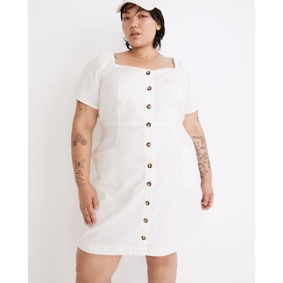 Madewell White Button-Front Mini Dress - Picture 1 of 14